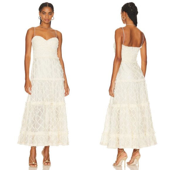 Alexis Rasa Dress Natural Ivory Midi Tiered Fringe Size L - Picture 11 of 12